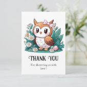 Woodland Forest Uil Baby shower Bedankkaart (Staand voorkant)