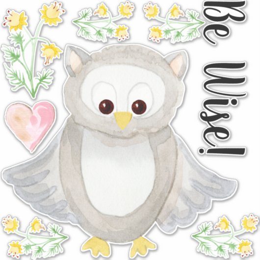 Woodland Forest Uil Waterverf Wees Wijze Kwekerij Sticker (Voorkant)