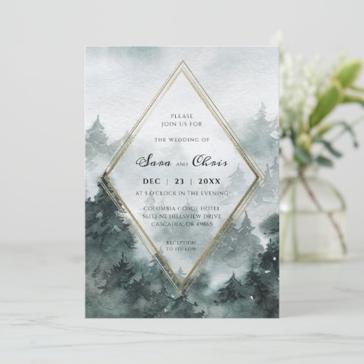 Woodland Forest | Uitnodiging tot Waterverf bruilo (Staand voorkant)