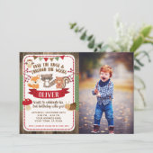 Woodland, Forest Verjaardag Uitnodiging met Foto (Staand voorkant)