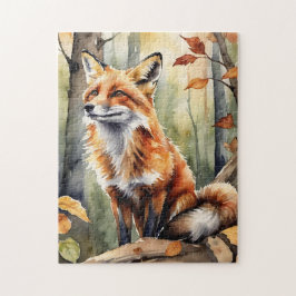 Woodland Forest Watercolor Fox Fall Autumn Legpuzzel