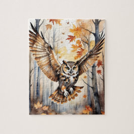 Woodland Forest Watercolor Owl Fall Animal Legpuzzel