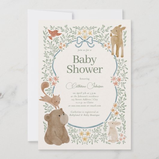 Woodland Forest Waterverf Animals Boy Baby shower Kaart (Voorkant)