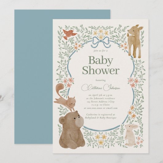 Woodland Forest Waterverf Animals Boy Baby shower Kaart (Voorkant / Achterkant)