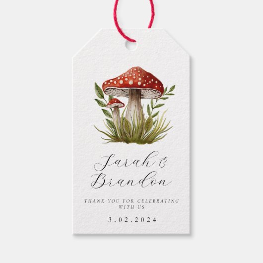 Woodland forest Waterverf Mushroom Dank u Cadeaulabel (Voorkant)