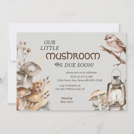 Woodland Forest Waterverf Paddenstoel Baby shower Kaart (Voorkant)