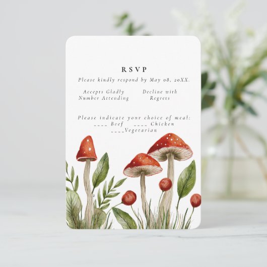 Woodland forest Waterverf Paddenstoel bruiloft Kaart (Staand voorkant)