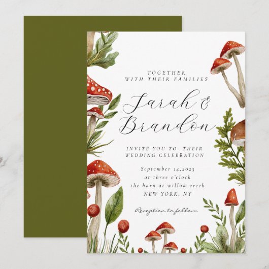 Woodland forest Waterverf Paddenstoel bruiloft Kaart (Voorkant / Achterkant)