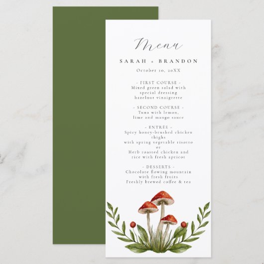 Woodland forest Waterverf Paddenstoel bruiloft Menu (Voorkant / Achterkant)