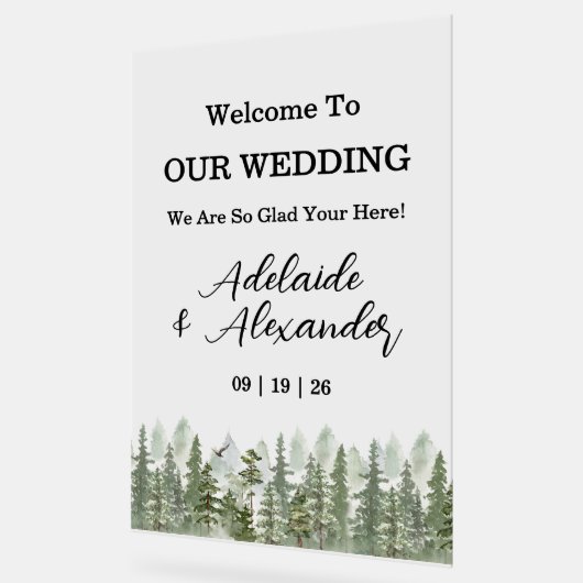 Woodland Forest Wedding Green Acryl Bord (Hoek)