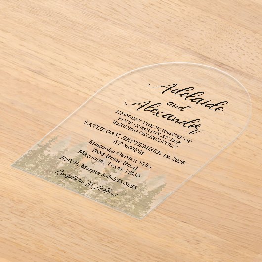 Woodland Forest Wedding Green Acryl Uitnodigingen (Laagn)