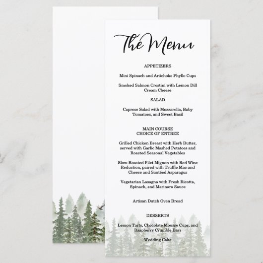 Woodland Forest Wedding Green Menu (Voorkant / Achterkant)