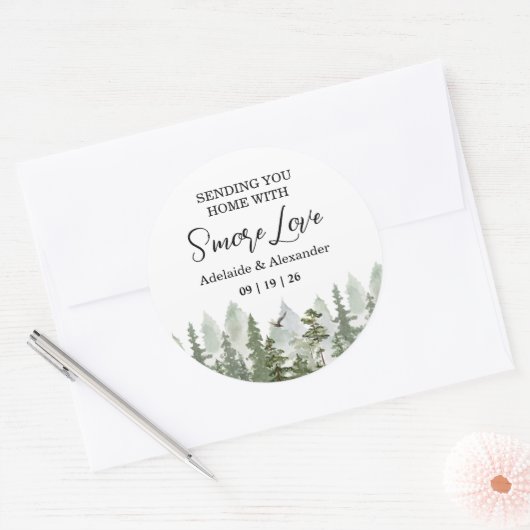 Woodland Forest Wedding Green Ronde Sticker (Envelop)