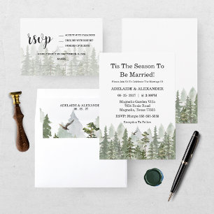 Woodland Forest Wedding Green RSVP Kaartje