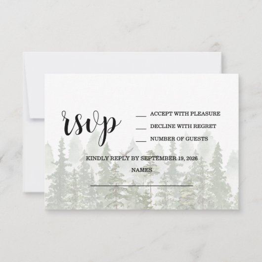 Woodland Forest Wedding Green RSVP Kaartje (Voorkant)