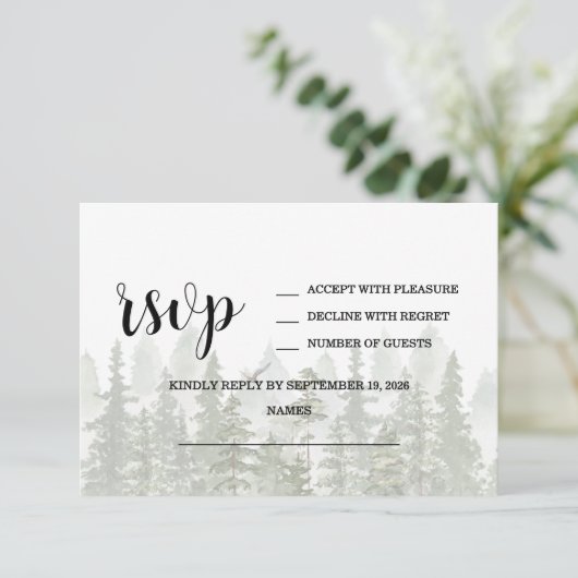 Woodland Forest Wedding Green RSVP Kaartje (Staand voorkant)