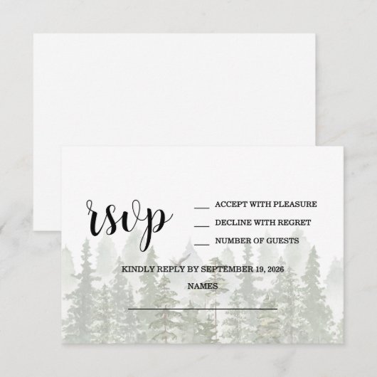 Woodland Forest Wedding Green RSVP Kaartje (Voorkant / Achterkant)