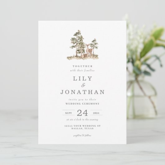 Woodland Forest Wedding Invitation Kaart (Staand voorkant)