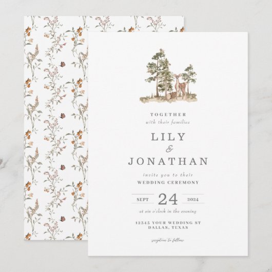 Woodland Forest Wedding Invitation Kaart (Voorkant / Achterkant)