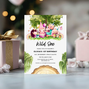 Woodland Forest Wild One Girl 1e verjaardagsfeestj Kaart