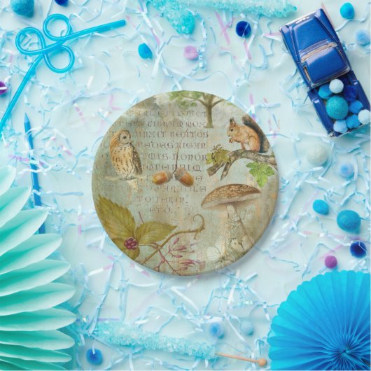 Woodland Forest Wildlife Squirrel, Owl, Autumnal Papieren Bordje (Feest)