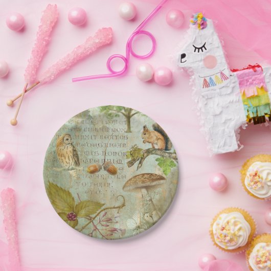 Woodland Forest Wildlife Squirrel, Owl, Autumnal Papieren Bordje (Feest)