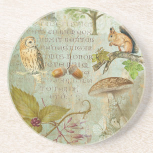 Woodland Forest Wildlife Squirrel, Owl, Autumnal S Zandsteen Onderzetter