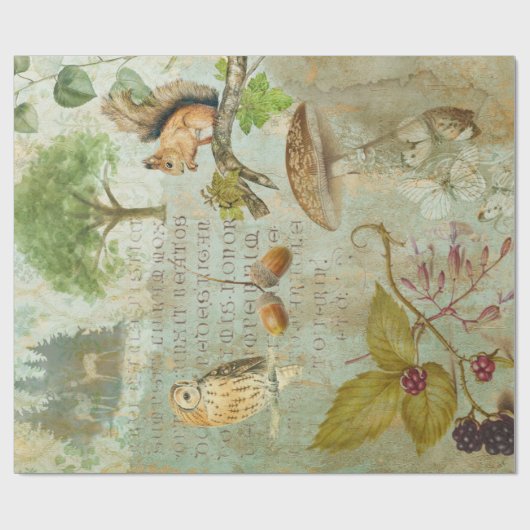Woodland Forest Wildlife Squirrel, Owl, ontkoppeli Cadeaupapier (Vlak)