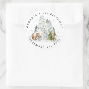 Woodland Forest Winter Birthday Party Dank u Ronde Sticker