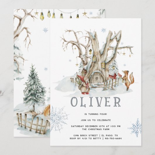 Woodland Forest Winter | Kerstfeestdag Kaart (Voorkant / Achterkant)