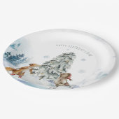 Woodland Forest Winter Kerstmis Birthday Papieren Bordje (Gekanteld)