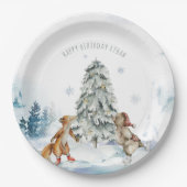 Woodland Forest Winter Kerstmis Birthday Papieren Bordje (Voorkant)