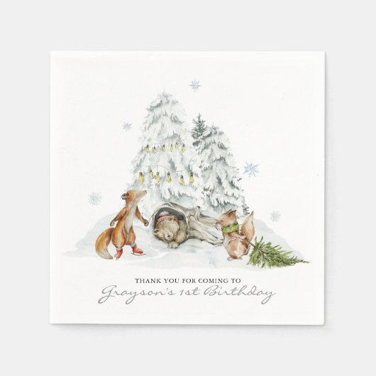 Woodland Forest Winter Kerstmis Birthday Servet (Voorkant)