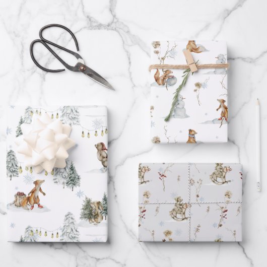 Woodland Forest Winter | Kerstmis Inpakpapier Vel (Voorkant)