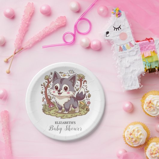 Woodland Forest Wolf Baby shower Papieren Bordje (Feest)