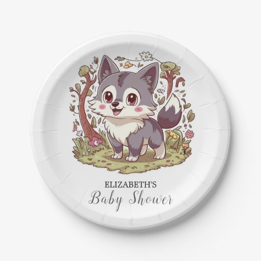 Woodland Forest Wolf Baby shower Papieren Bordje (Voorkant)