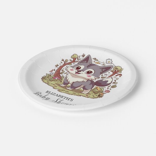 Woodland Forest Wolf Baby shower Papieren Bordje (Gekanteld)
