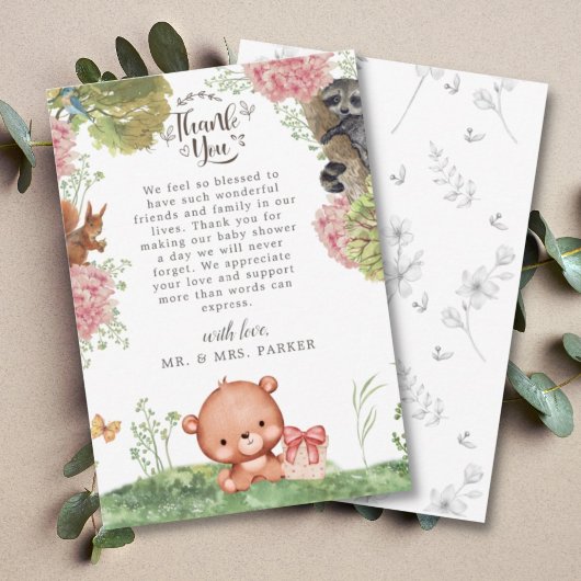 Woodland Forst Cute Beer Animal Baby shower Bedankkaart