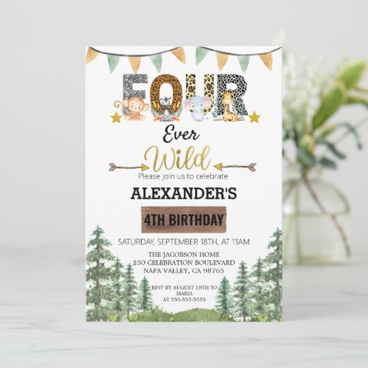 Woodland Four Ever Wild Verjaardag Kaart (Staand voorkant)