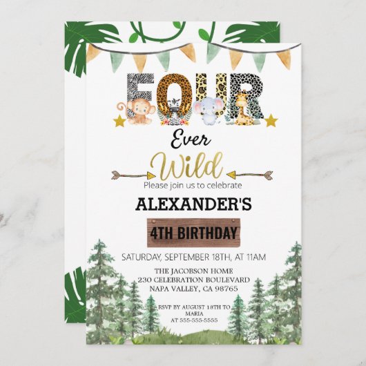 Woodland Four Ever Wild Verjaardag Kaart (Voorkant / Achterkant)