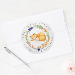 Woodland Fox Adres Baby bos Ronde Sticker