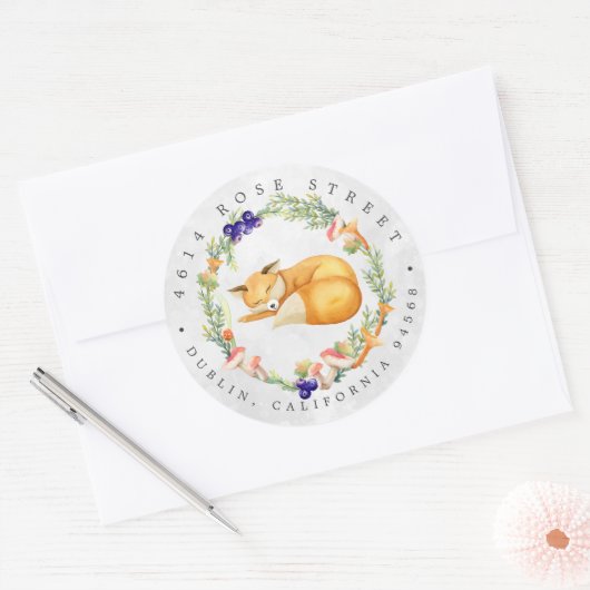 Woodland Fox | Adres Baby bos Ronde Sticker (Envelop)