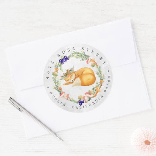 Woodland Fox | Adres Baby bos Ronde Sticker (Envelop)
