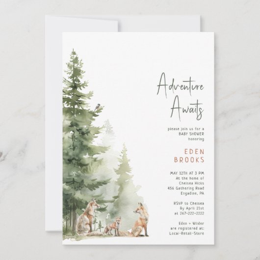 Woodland Fox Adventure wacht op Baby shower Kaart (Voorkant)