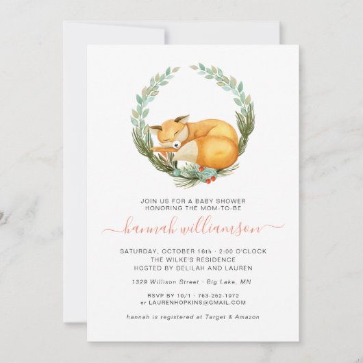Woodland Fox Autumn Baby shower Kaart (Voorkant)