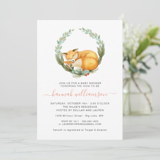 Woodland Fox Autumn Baby shower Kaart (Staand voorkant)