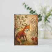 Woodland Fox Autumn verlaat aards rustiek Briefkaart (Staand voorkant)