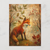 Woodland Fox Autumn verlaat aards rustiek Briefkaart (Voorkant)