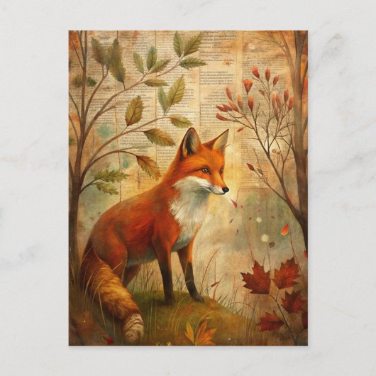  Woodland Fox Autumn verlaat aards rustiek Briefkaart (Voorkant)