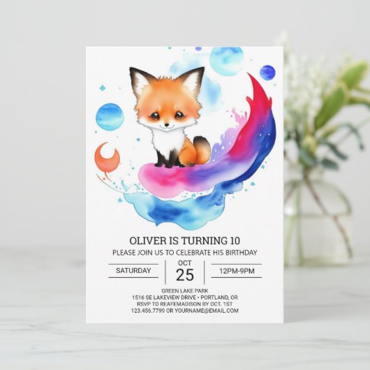 Woodland Fox Avontuur Verjaardagsviering Kaart (Staand voorkant)